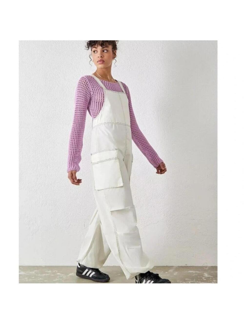 BDG‎ Urban Outfitters White Cargo Overall Jumpsuit Women's XS Wide Leg